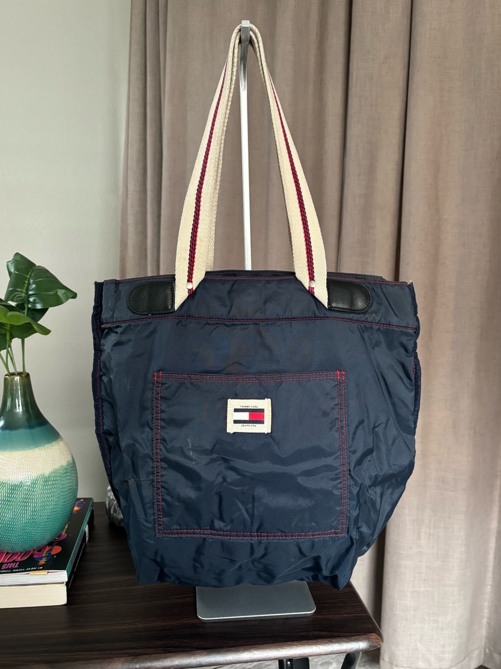 Vintage Y2K Tommy Hilfiger Navy Nylon Tote Bag🇺🇸